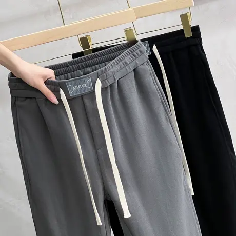 铜氨丝冰丝春秋款收口休闲裤男抽绳宽松运动裤束脚九分裤子男卫裤商品大图