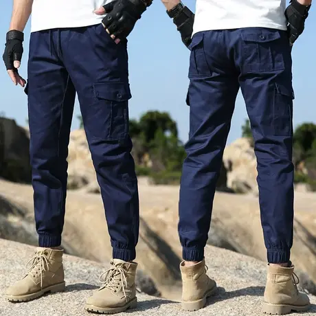 时尚潮流工装长裤男夏薄款工装裤纯色百搭透气男款裤子薄款多口袋商品大图