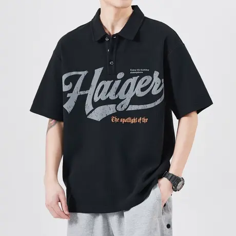 潮牌帅气夏季印花字母t恤男士有领短袖男生翻领体恤男装夏日上衣商品大图