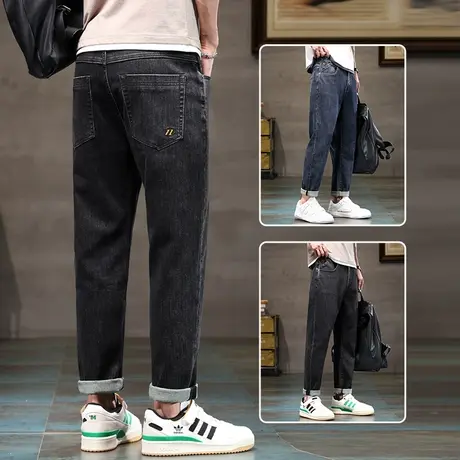 夏季薄款广州新塘黑色牛仔裤男士直筒弹力男裤夏装休闲长裤子男款商品大图