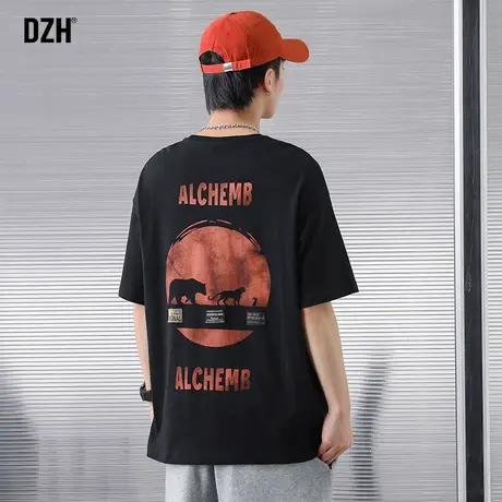 男士夏季纯棉男生t恤男ins潮牌小众设计感暗黑风圆领短袖2023新款商品大图