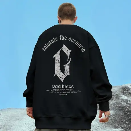 胖子卫衣男圆领宽松加肥加大码秋季胖子oversize美式纯棉无帽加绒图片