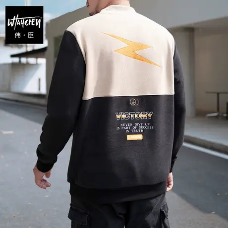 伟臣潮牌大码男装双面绒加厚卫衣胖子加肥加大宽松加绒圆领上衣男图片