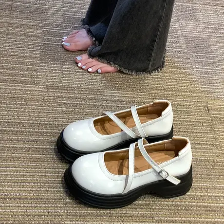 厚底小皮鞋女2023年新款交叉扣带玛丽珍鞋百搭配裙子增高jk女鞋子商品大图