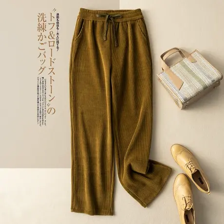 松紧腰系带休闲裤宽松文艺复古阔腿裤百搭显瘦工装裤2022秋季新款图片