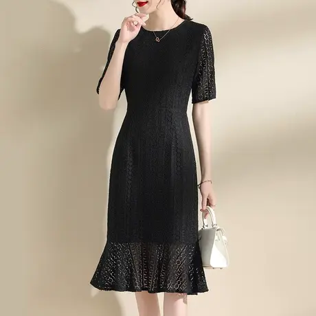 【1件7.9折】夏季新品时尚女装荷叶边蕾丝裙气质优雅中长款连衣裙商品大图