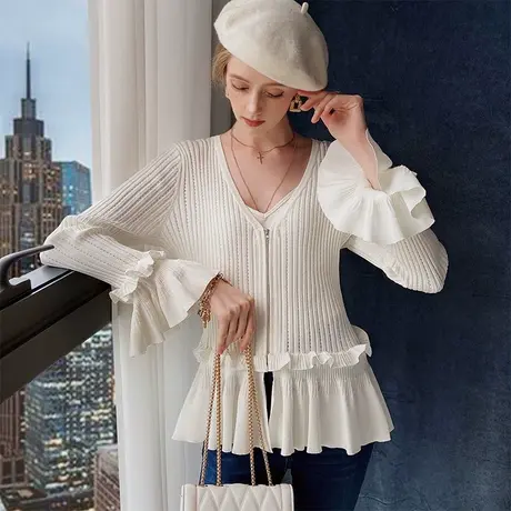 【直播】粉红大布娃娃甜美花边镂空针织衫商品大图