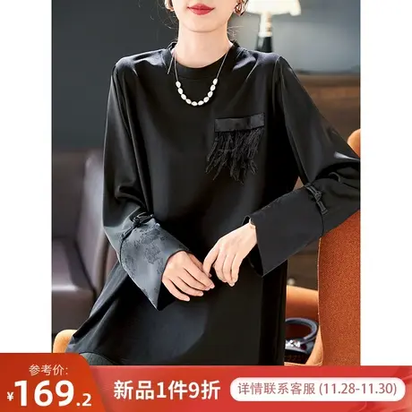 宝诗黎圆领宽松长袖流苏T恤女春季打底小众休闲套头上衣2024新款图片