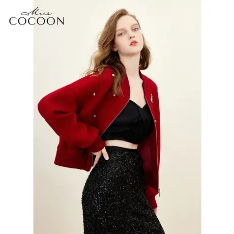 missCOCOON节日氛围感羊毛呢大衣2023秋冬季新款时尚短款毛呢外套商品大图