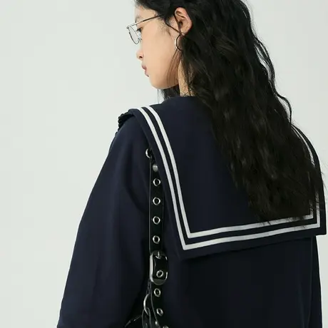 omont蛋挞家 海军领拉链卫衣女春季2023年新款开衫短款外套上衣图片