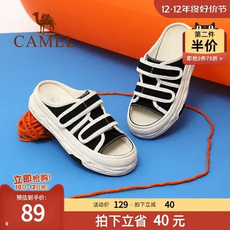 骆驼夏款厚底凉拖鞋魔术贴溶解底帆布鞋外穿运动休闲一脚蹬帆布拖图片