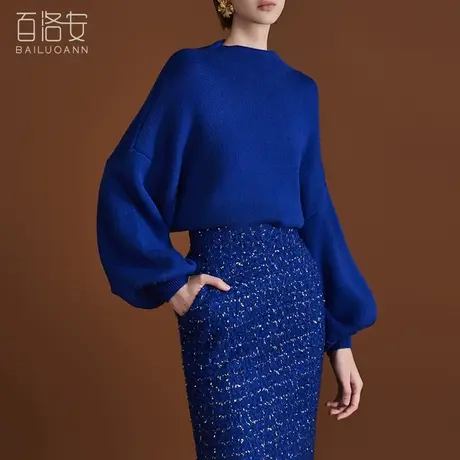 百洛安慵懒风宽松舒适套头毛衣女冬新款时尚半高领长袖加厚针织衫图片