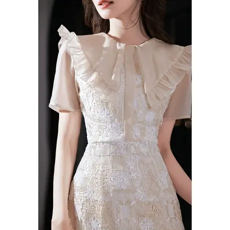 香槟色小晚礼服连衣裙女夏季宴会气质名媛订婚生日蕾丝轻奢中长款图片