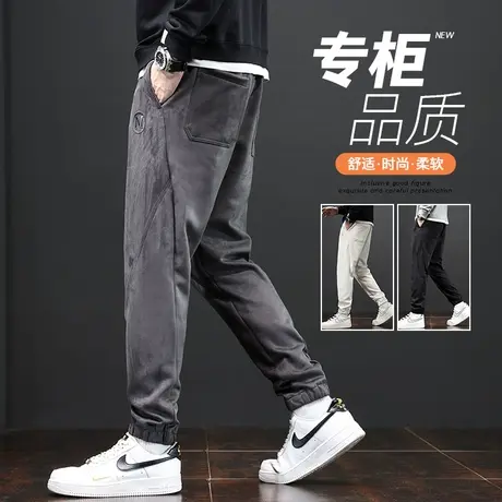 高级感拼接束脚九分休闲裤子运动春秋款男生日系港风痞帅卫裤春季图片