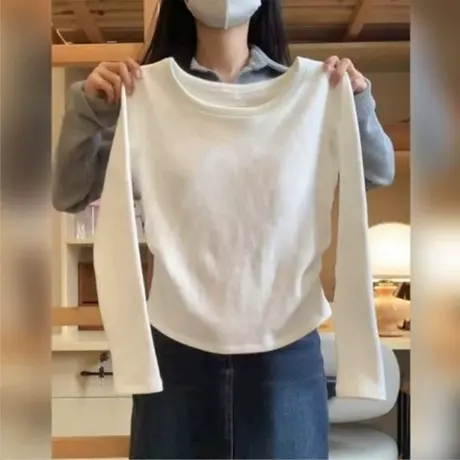 小个子短款收腰打底衫女内搭早春装2024新款修身长袖T恤显瘦上衣商品大图