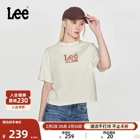 Lee24早春新品舒适版字母印花米白色女短袖T恤潮LWT0082484LE-173图片