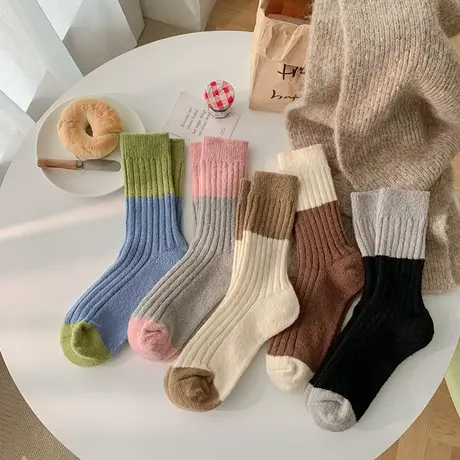 小腿袜子女2023秋冬款加厚美拉德风中筒袜时尚保暖小众风堆堆袜商品大图