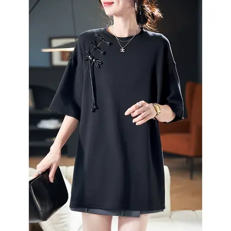 宝诗黎【新品价168元】圆领盘扣棉质短袖T恤AKK3005图片