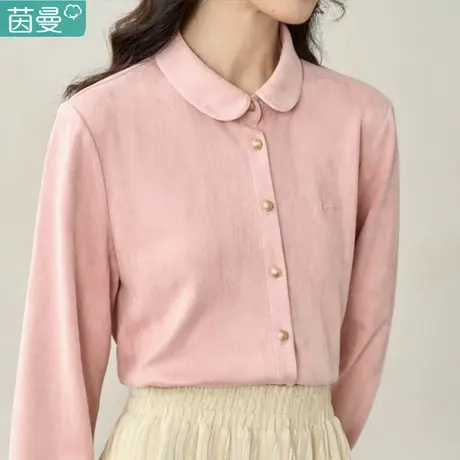 茵曼麂皮绒衬衣女2024新款秋冬季法式通勤气质内搭长袖衬衫上衣图片