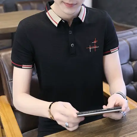 男士短袖t恤翻领2023新款帅气潮流修身polo衫有带领夏季男装上衣商品大图