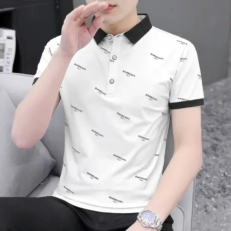 短袖t恤男装商务有领翻领保罗polo衫白色上衣服夏季冰丝光棉半袖商品大图