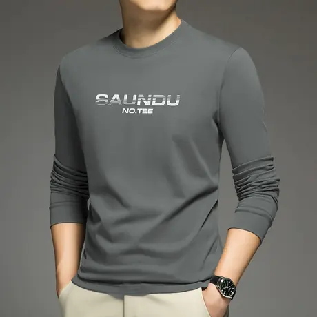 重磅纯棉长袖t恤男加绒加厚摇粒绒打底衫字母印花全棉内搭秋衣服商品大图