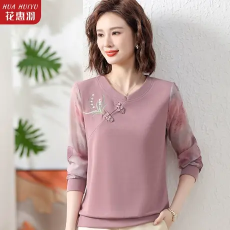 妈妈春秋装洋气T恤中年女装气质针织衫上衣秋季新款中老年薄小衫图片