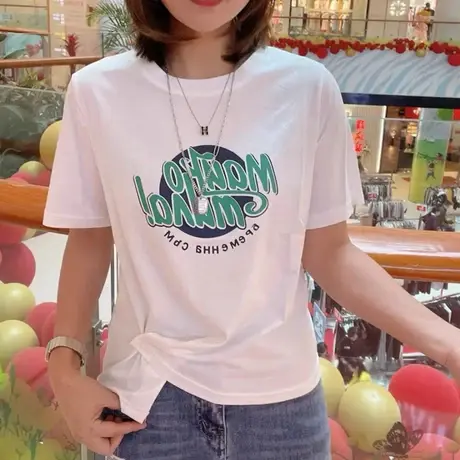 短袖白色t恤女装2023夏季新款不规则宽松大码纯棉上衣薄款打底衫图片