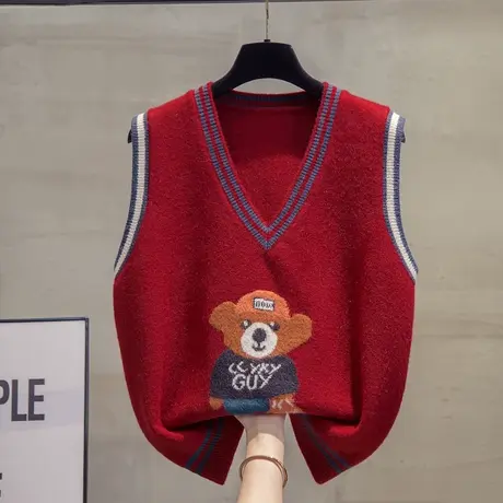 v领针织马甲背心女2023秋装新款宽松马夹外穿上衣外搭毛衣坎肩潮图片