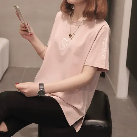 短袖t恤女宽松韩版夏装2022新款春装打底体恤衫中长袖上衣女学生图片