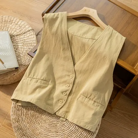 马甲背心宽松文艺复古休闲马夹女春秋外搭上衣女纯色2022秋季新款图片