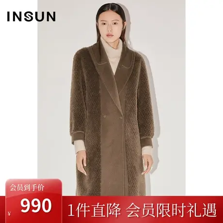 【奥莱专享】恩裳COVER冬季2022定制双面呢拼接羊毛毛呢大衣女商品大图