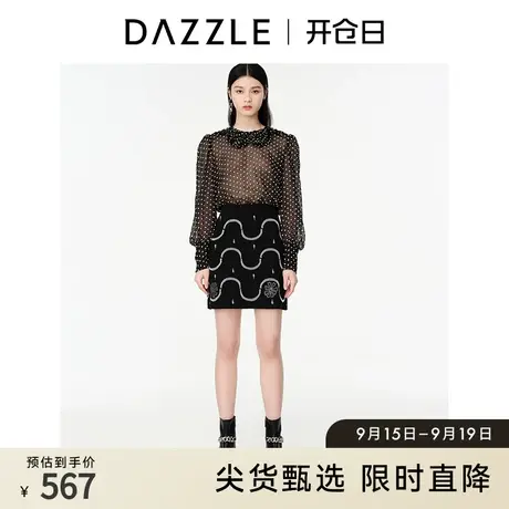 DAZZLE地素奥莱春季娃娃领法式波点刺绣盐系衬衫衬衣上衣女商品大图