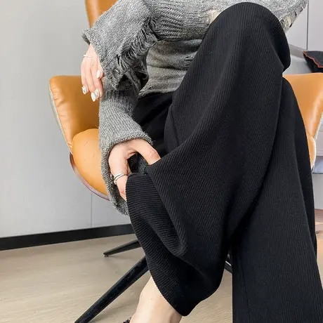雪尼尔垂感阔腿裤女秋冬新款高腰宽松窄版直筒裤仿羊绒休闲拖地裤图片