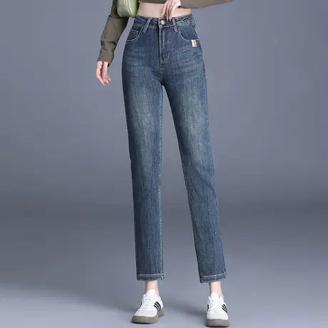 梨形身材牛仔哈伦裤2023秋季高腰直筒法棍裤大码胖mm显瘦老爹裤图片