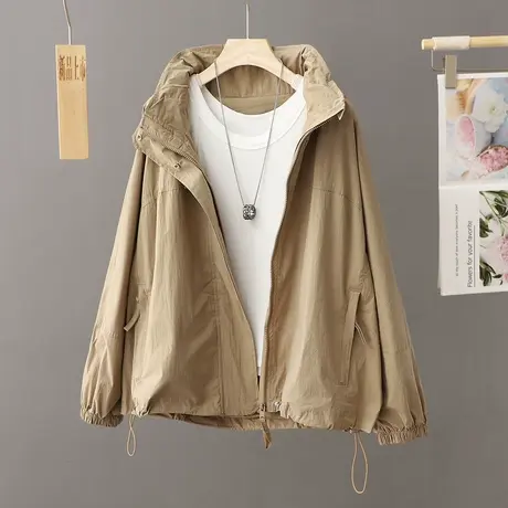 休闲连帽冲锋衣外套女2023春秋新款运动休闲工装夹克棒球服上衣潮图片