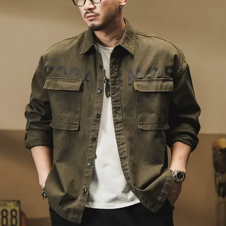 百搭男士工装衬衫时尚潮流男士工装衬衫外套大码休闲百搭宽松翻领图片