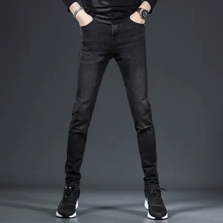 高端牛仔裤男秋冬新款黑色潮流百搭修身小脚弹力大码男士厚款裤子商品大图