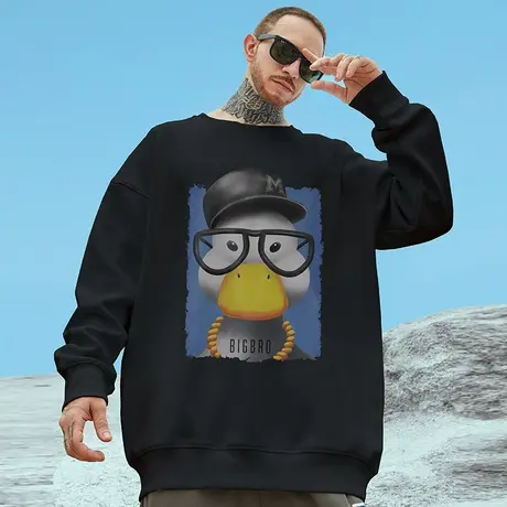 大码无帽美式重磅复古潮牌胖子男装宽松圆领卫衣男秋冬季加绒秋冬商品大图