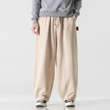 秋季男休闲裤直筒做旧亚麻裤学生中国风大码宽松工装裤宽松哈伦裤图片