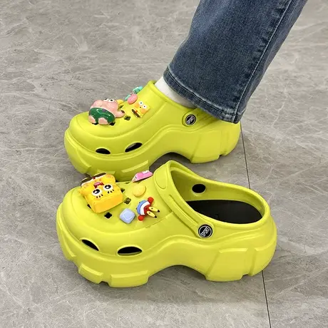 时尚潮流卡通洞洞鞋女2023年夏季新款防滑外穿网红厚底沙滩凉拖鞋商品大图