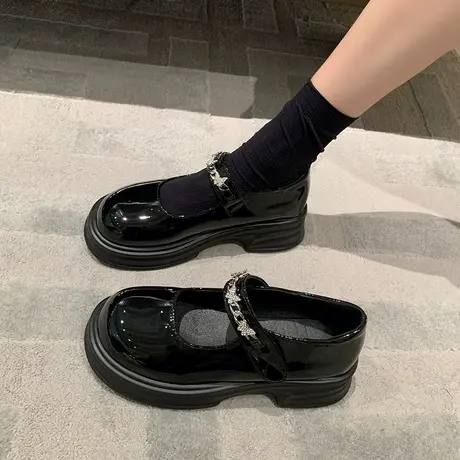 百搭厚底玛丽珍鞋女夏季2023新款水钻小众粗跟大头小皮鞋法式单鞋商品大图