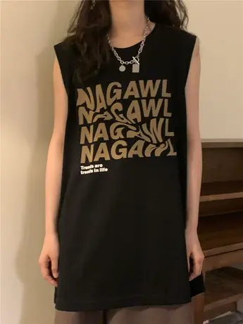 美式复古纯棉吊带运动坎肩背心无袖t恤女夏季外穿宽松篮球服上衣商品大图