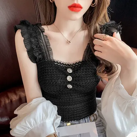白色纯欲风蕾丝小背心吊带女春秋甜辣修身内搭打底衫短款上衣夏季商品大图