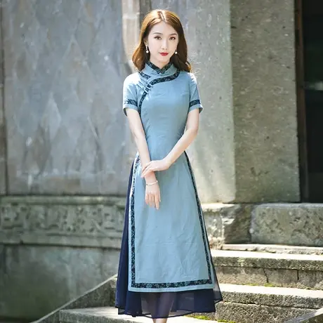 筠雅旗袍2022年新款改良连衣裙时尚复古旗袍裙法式显瘦气质小裙子图片