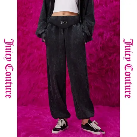 Juicy Couture橘滋秋季装2023年款夜岩波浪绣花重工水洗女休闲裤商品大图