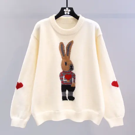 卡通小兔子爱心提花毛衣女秋冬2023新款宽松慵懒风百搭针织衫上衣图片