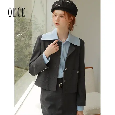 Oece复古格纹小西装半身裙套装女2023秋季新款女装气质两件套春秋图片