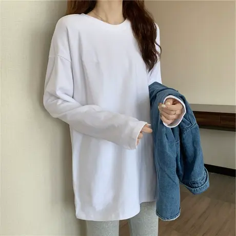 2023春秋冬季新款加绒德绒内搭白色打底衫上衣叠穿卫衣长袖T恤女商品大图