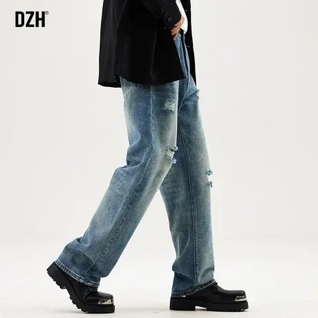 男士高级破洞牛仔裤男宽松直筒美式hiphop裤子2023年新款男裤秋款商品大图